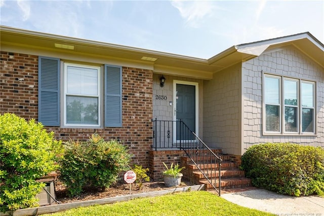 2630 Dartmouth Dr, Fayetteville, NC 28304 - doorway to property with brick siding