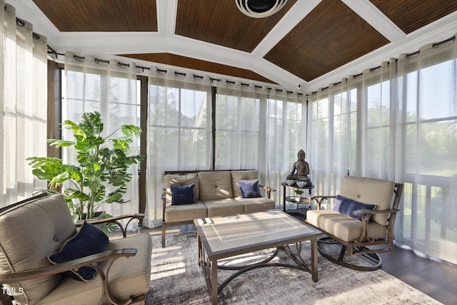 7741 Wilderness Rd, Raleigh, NC 27613 - sunroom / solarium featuring wooden ceiling, wood finished floors, and outdoor lounge area