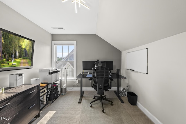 7741 Wilderness Rd, Raleigh, NC 27613 - home office featuring light carpet and vaulted ceiling