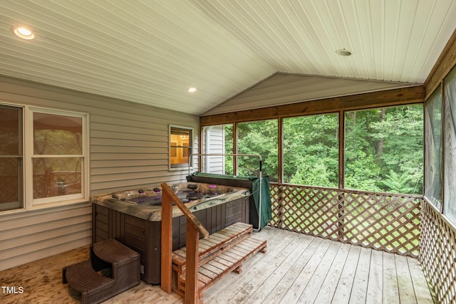 9903 Oak Hollow Rd, Chapel Hill, NC 27516 - sunroom / solarium with a jacuzzi and vaulted ceiling