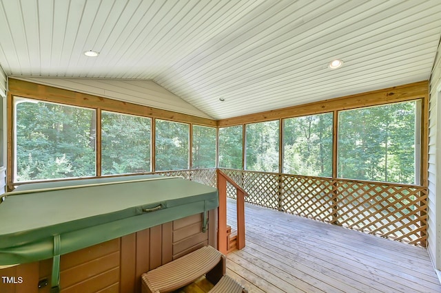 9903 Oak Hollow Rd, Chapel Hill, NC 27516 - sunroom / solarium featuring a hot tub and lofted ceiling