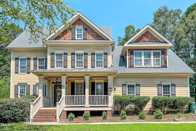 4 Springtree Cir, Durham, NC 27712 - view of front of house with covered porch, roof with shingles, and ceiling fan