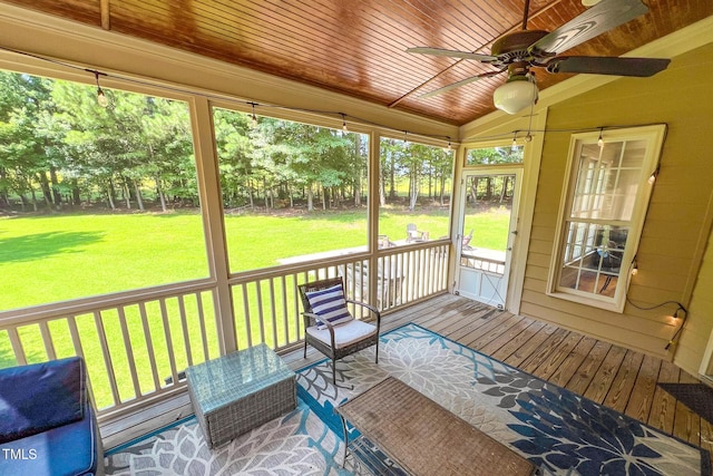 4 Springtree Cir, Durham, NC 27712 - sunroom / solarium featuring ceiling fan and lofted ceiling
