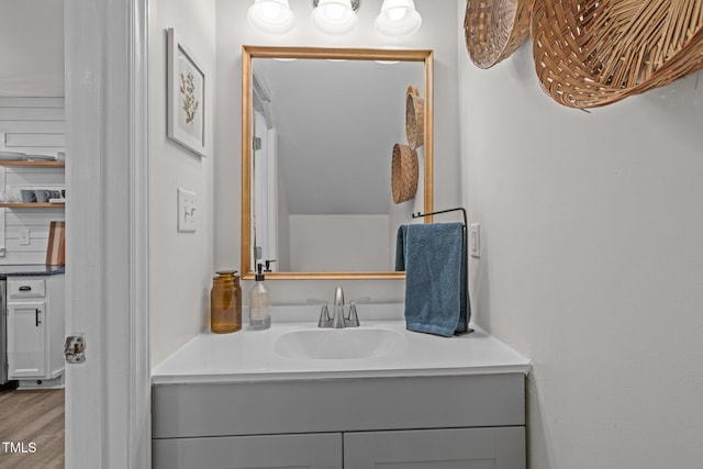1604 Farm Lake Dr, Holly Springs, NC 27540 - bathroom with vanity and wood finished floors
