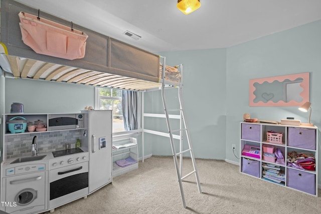 1604 Farm Lake Dr, Holly Springs, NC 27540 - carpeted bedroom featuring a sink and white fridge with ice dispenser