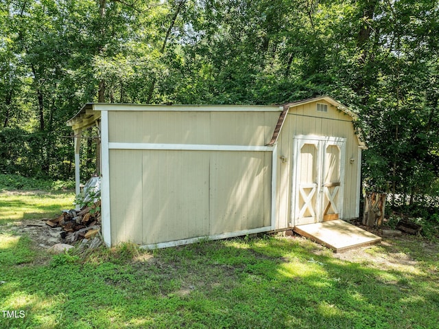 1604 Farm Lake Dr, Holly Springs, NC 27540 - view of shed with a wooded view