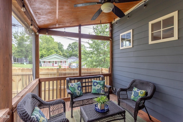 119 W Piedmont Ave, Durham, NC 27707 - wooden terrace featuring an outdoor living space and a ceiling fan