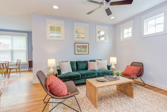 119 W Piedmont Ave, Durham, NC 27707 - living area featuring light wood-type flooring, a ceiling fan, and recessed lighting