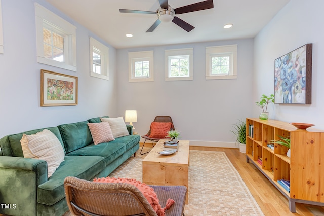 119 W Piedmont Ave, Durham, NC 27707 - living area with plenty of natural light, ceiling fan, light wood-style floors, and recessed lighting