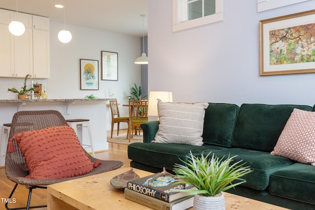 119 W Piedmont Ave, Durham, NC 27707 - living room featuring light wood-type flooring and recessed lighting