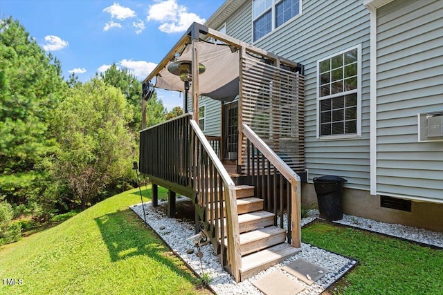 5 Bent Branch Ct, Durham, NC 27704 - wooden deck featuring a lawn and stairs