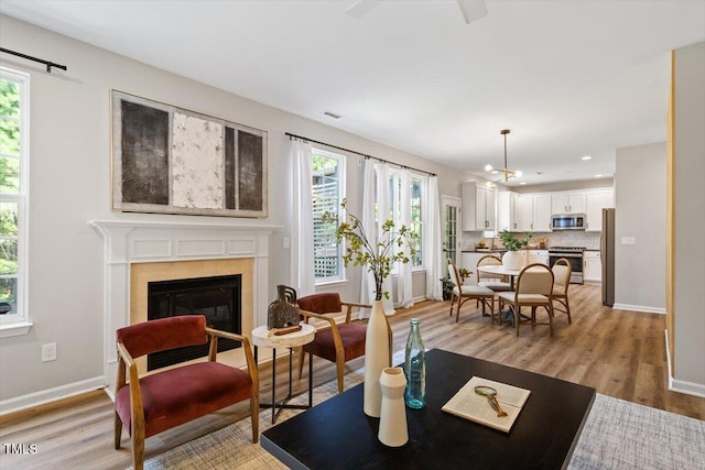 5 Bent Branch Ct, Durham, NC 27704 - living area with plenty of natural light, light wood finished floors, a glass covered fireplace, and recessed lighting
