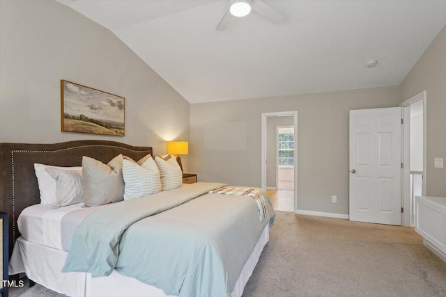 5 Bent Branch Ct, Durham, NC 27704 - bedroom with vaulted ceiling, light colored carpet, and ceiling fan