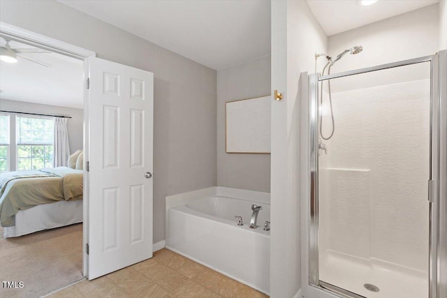 5 Bent Branch Ct, Durham, NC 27704 - full bath with a stall shower, a garden tub, connected bathroom, and ceiling fan
