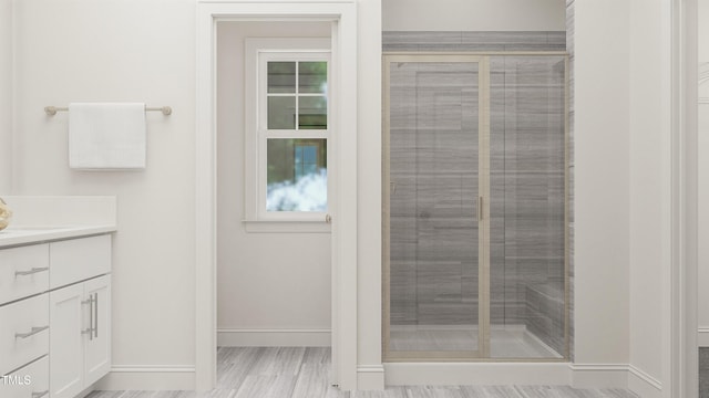 336 Calvander Ln, Apex, NC 27539 - bathroom featuring vanity and a stall shower