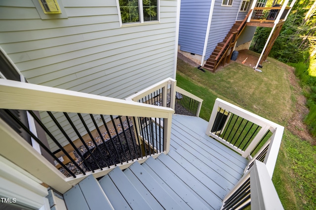 425 Cahors Trl, Holly Springs, NC 27540 - wooden terrace with stairs and a lawn