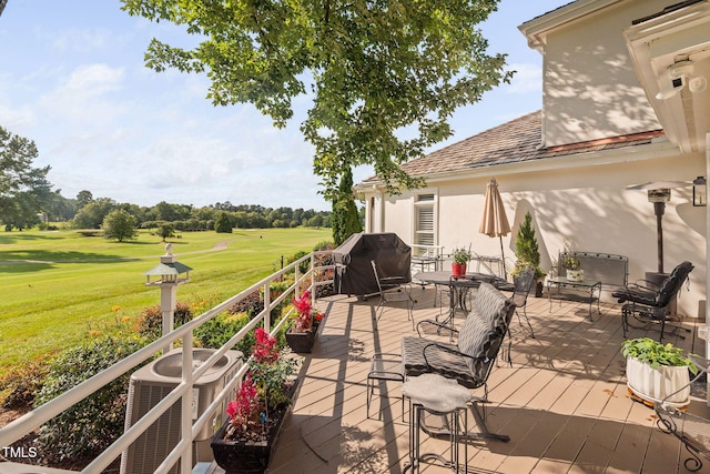 781 Crabtree Crossing Pkwy, Cary, NC 27513 - wooden deck featuring golf course view, a yard, and area for grilling