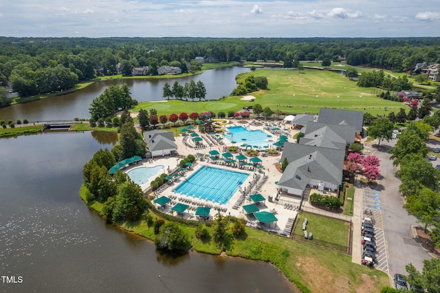 781 Crabtree Crossing Pkwy, Cary, NC 27513 - bird's eye view of a pool area and a nearby body of water