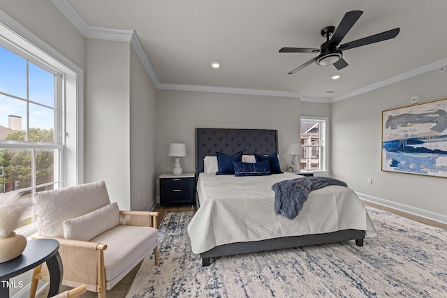 1400 Gathering Park Cir Unit 302, Cary, NC 27519 - bedroom featuring wood finished floors, crown molding, recessed lighting, and a ceiling fan