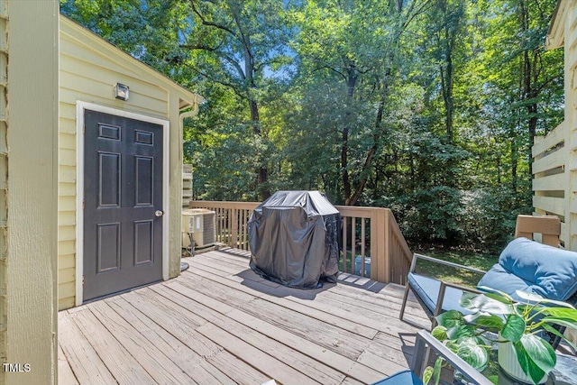 18 Willow Bridge Dr, Durham, NC 27707 - wooden terrace featuring grilling area and view of wooded area