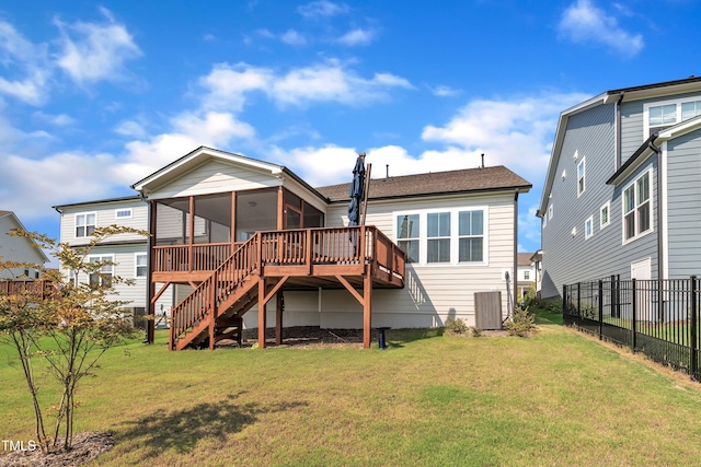 115 Circle City Way, Pittsboro, NC 27312 - rear view of house featuring a sunroom, stairway, and a deck