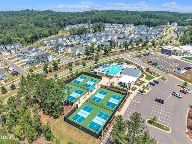 115 Circle City Way, Pittsboro, NC 27312 - aerial view of residential area with a heavily wooded area and a pool