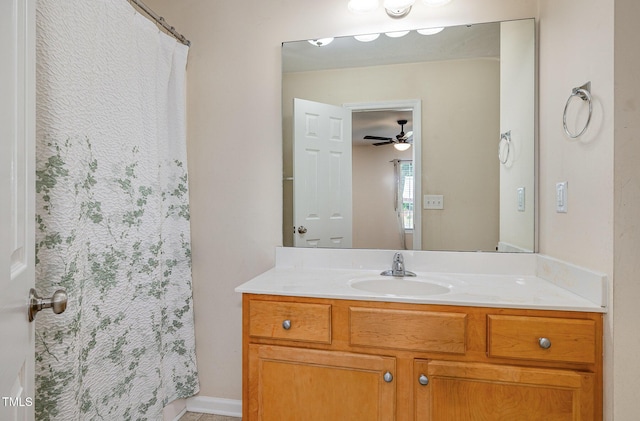 16 Emily Ct, Newton Grove, NC 28366 - bathroom with vanity, a shower with shower curtain, and a ceiling fan