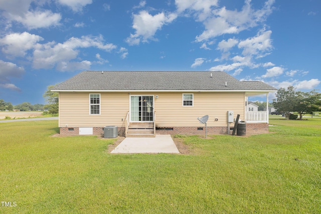 16 Emily Ct, Newton Grove, NC 28366 - rear view of house with crawl space, a patio area, and a lawn
