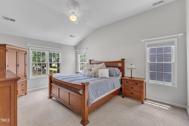 13201 Townfield Dr, Raleigh, NC 27614 - bedroom featuring lofted ceiling, light colored carpet, and ceiling fan