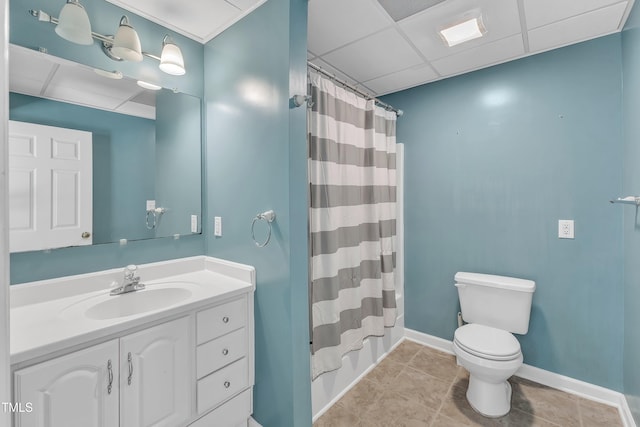 13201 Townfield Dr, Raleigh, NC 27614 - bathroom with a paneled ceiling, vanity, a shower with curtain, and tile patterned floors