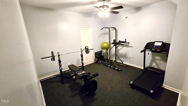 13201 Townfield Dr, Raleigh, NC 27614 - workout area with a ceiling fan and baseboards