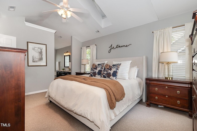 5609 Edgebury Rd, Raleigh, NC 27613 - bedroom featuring lofted ceiling, light carpet, connected bathroom, and ceiling fan
