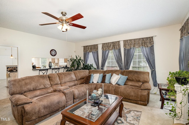 801 Falling Wind Ct, Raleigh, NC 27610 - living room with ceiling fan and light colored carpet