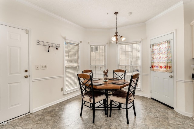 801 Falling Wind Ct, Raleigh, NC 27610 - dining room featuring a chandelier, crown molding, and a textured ceiling