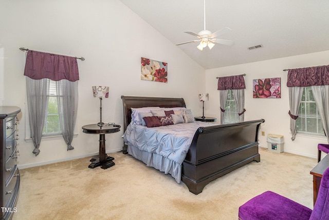 801 Falling Wind Ct, Raleigh, NC 27610 - bedroom featuring light carpet, lofted ceiling, and a ceiling fan