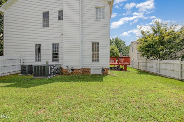 801 Falling Wind Ct, Raleigh, NC 27610 - back of property with a fenced backyard, a deck, and crawl space