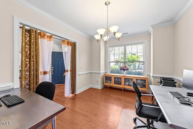 4007 Strendal Dr, Cary, NC 27519 - office space with a chandelier, wood finished floors, and crown molding