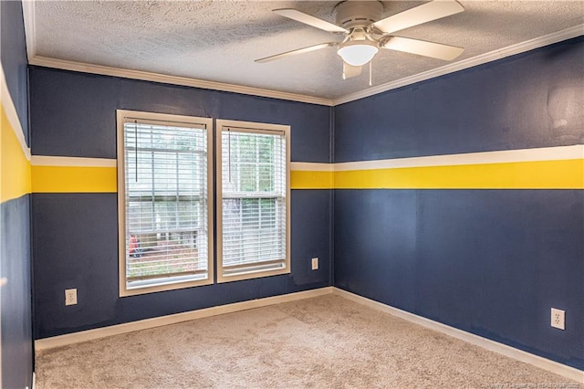 1360 Rays Bridge Rd, Whispering Pines, NC 28327 - unfurnished room with a textured ceiling, ceiling fan, carpet, and ornamental molding