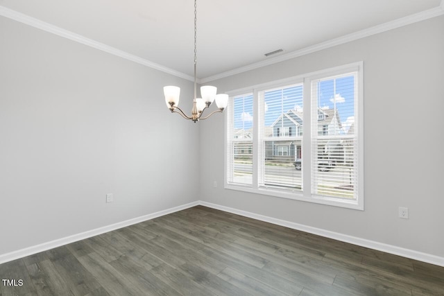 1409 Jasmine View Way, Knightdale, NC 27545 - unfurnished room with a chandelier, dark wood-style flooring, and crown molding