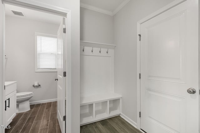 1409 Jasmine View Way, Knightdale, NC 27545 - mudroom featuring dark wood-style floors and ornamental molding