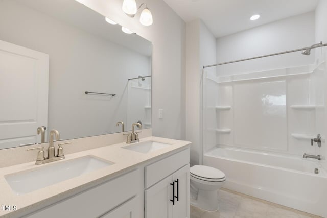 1409 Jasmine View Way, Knightdale, NC 27545 - full bath featuring double vanity, bathing tub / shower combination, tile patterned floors, and recessed lighting
