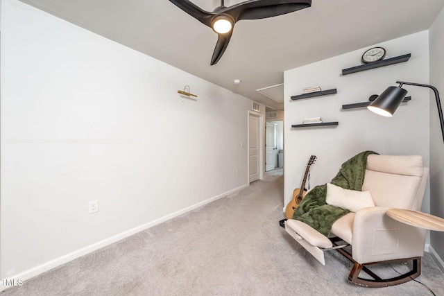 1143 Sweet Cream Ct, Durham, NC 27703 - living area with attic access, carpet floors, and a ceiling fan