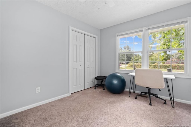 4450 Chesterbrook Dr, Fayetteville, NC 28314 - carpeted home office with baseboards and a textured ceiling