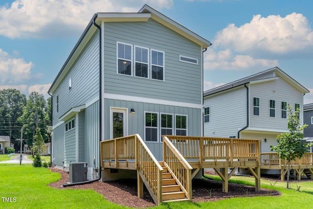 136 E End Ave, Durham, NC 27703 - back of house with a deck, a yard, stairway, and board and batten siding