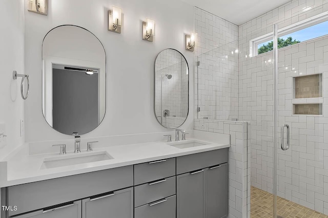 136 E End Ave, Durham, NC 27703 - full bathroom with a shower stall and double vanity