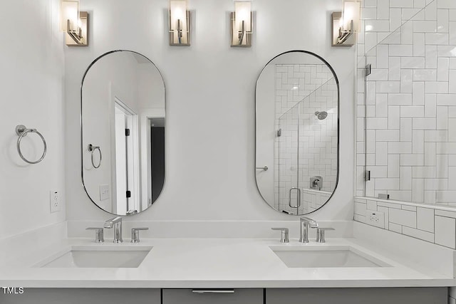 136 E End Ave, Durham, NC 27703 - full bathroom featuring double vanity and a shower stall