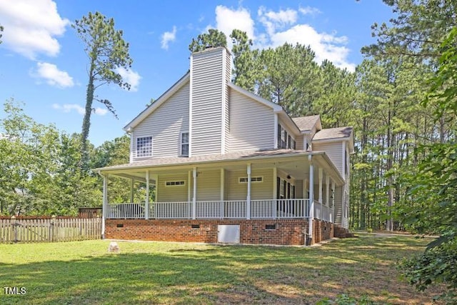 6425 Cross Ridge Dr, Holly Springs, NC 27540 - farmhouse with crawl space, covered porch, and a chimney