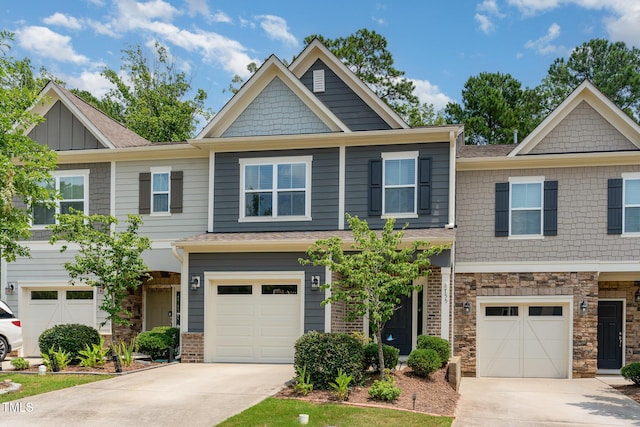 155 Writing Rock Pl, Apex, NC 27539 - craftsman-style house featuring an attached garage, concrete driveway, and stone siding