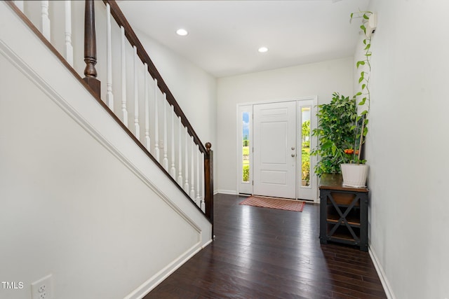 155 Writing Rock Pl, Apex, NC 27539 - entryway featuring stairway, hardwood / wood-style floors, and recessed lighting