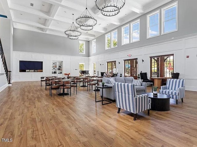 155 Writing Rock Pl, Apex, NC 27539 - lobby featuring a high ceiling, coffered ceiling, beam ceiling, and a decorative wall
